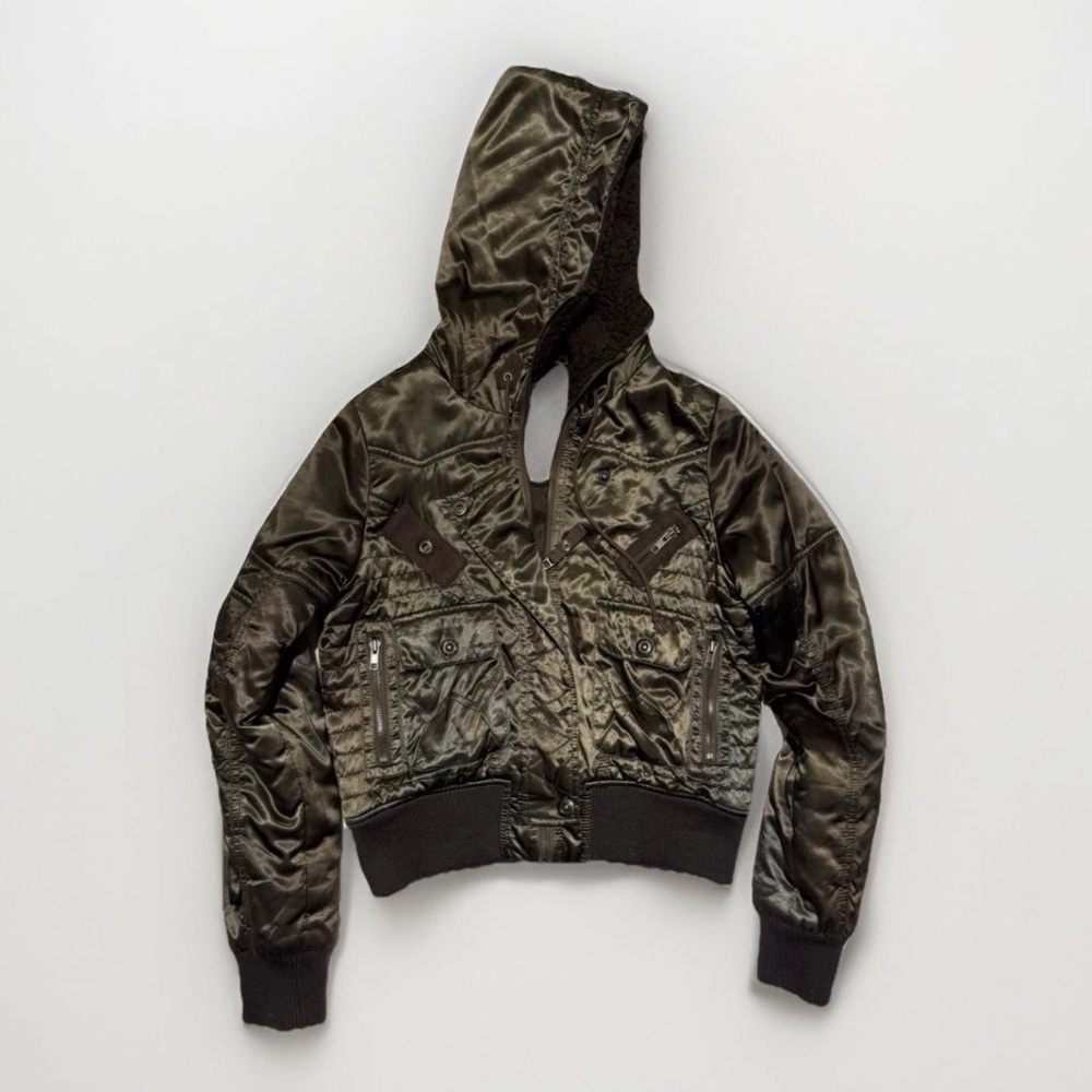 Olive Hooded Bomber Jacket